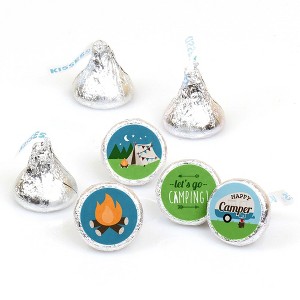 Big Dot of Happiness Happy Camper - Camping Baby Shower or Birthday Party Round Candy Sticker Favors - Labels Fits Chocolate Candy (1 sheet of 108) - 1 of 4