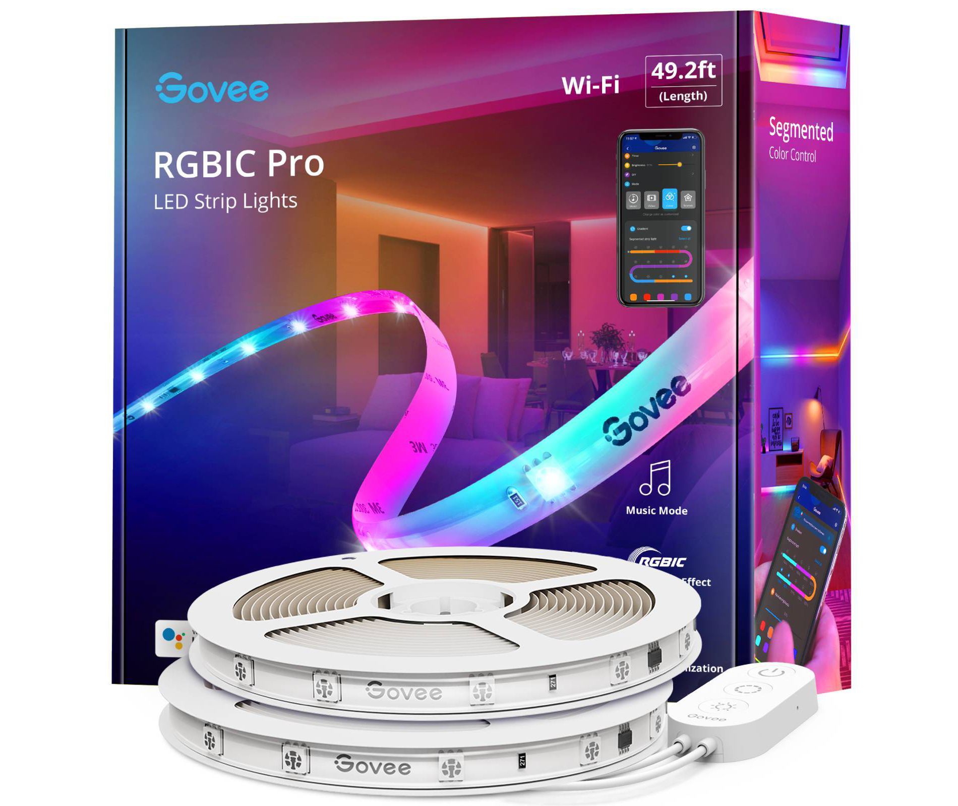 Govee 49.2' Wi-Fi RGBIC LED Strip Light: Home Theater Bias Lighting