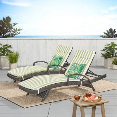 Salem Gray 2pk Wicker Adjustable Chaise Lounge With Arms - Green/white