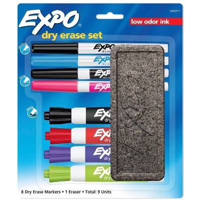 8pk Dry Erase Marker Starter Set with Eraser Mixed Tip Multicolor - Expo