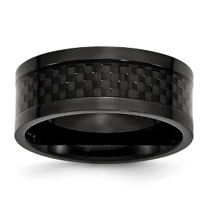Black Bow Jewelry Men's 9mm Black Plated Titanium & Carbon Fiber Flat Comfort Fit Band - 1 of 4