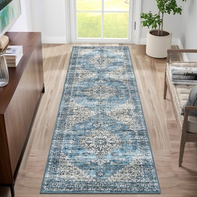 Area Rug Vintage Medallion Rug Non Slip Low Pile Soft Distressed Carpet for Living Room Dining Room Bedroom