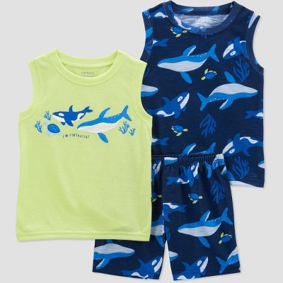 Image of Carter's Just One You®️ Toddler Boys' 3pc Sharks Pajama Set - Blue/Lime Green 18M