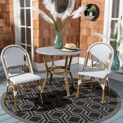 Transitional Brown and White PE Wicker Bistro Side Chair, Set of 2