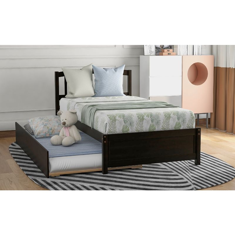 Twin Size Platform Bed Wood Bed Frame with Trundle-ModernLuxe, 2 of 10