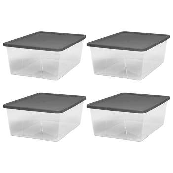 Homz Snaplock 12-Quart Plastic Multipurpose Stackable Storage Container Bins with Gray Snaplock Lid for Home and Office Organization, Clear (4 Pack)