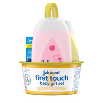 Johnson's First Touch Baby Gift Set Includes Baby Bath Wash & Shampoo, Body Lotion, & Diaper Rash Cream - 3ct