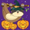 Women's Design By Humans Funny Witch Sloth With Jack O Lantern Halloween T-Shirt By thebeardstudio Racerback Tank Top - 2 of 3