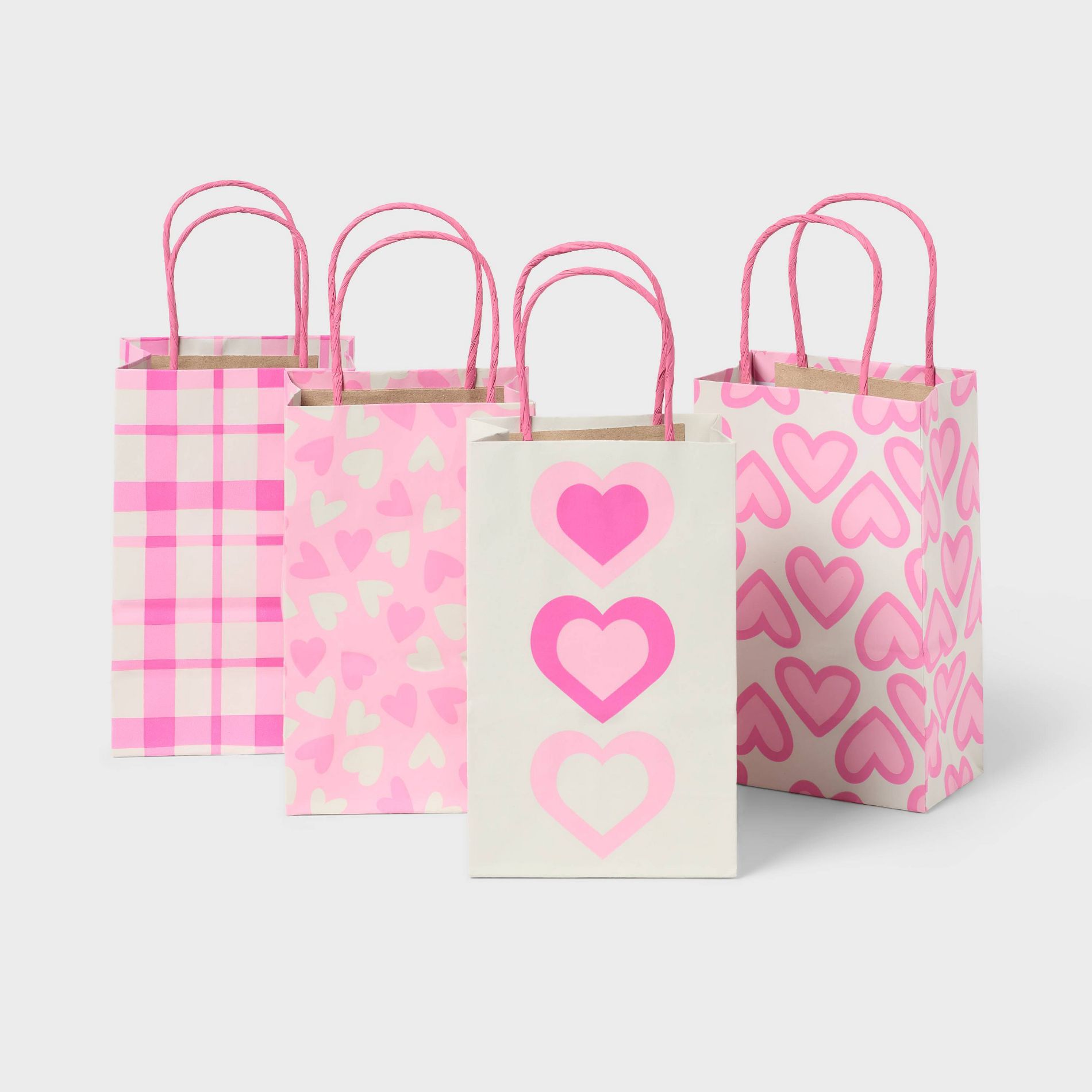 4ct Valentine's Day M/L Junior Triple Heart Toss Plaid Tote Pink - Spritz™