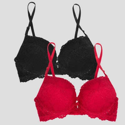 Smart & Sexy full figure Signature Lace Push-Up Bra 2-Pack No No Red/Black  Hue 36DD