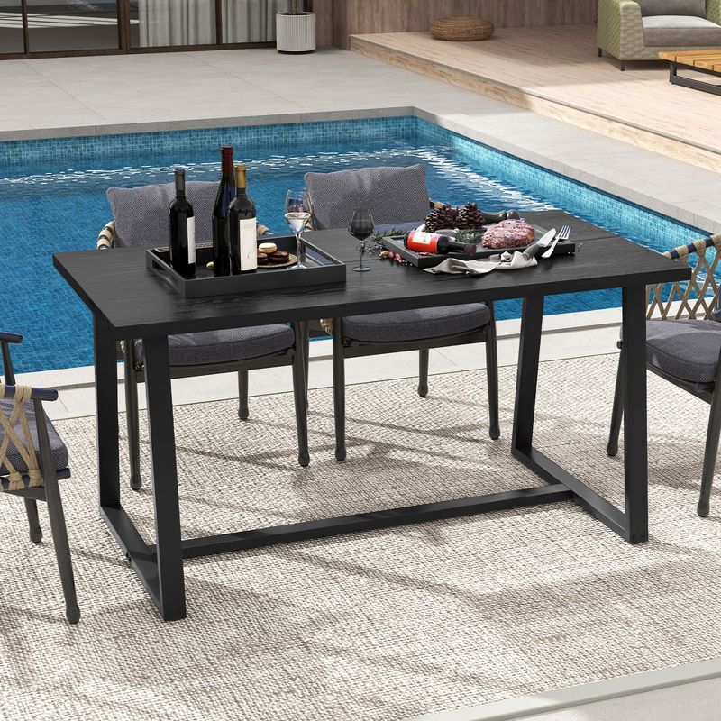 Costway 63" Large Dining Table for 4-6 People with Heavy-duty Metal Frame Modern Black/Coffee, 4 of 11