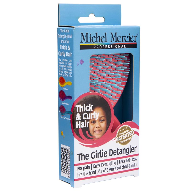 Michel Mercier The Girlie Detangle Brush - Painless Detangling Brush - Easy Grip Hair Brush Design - Thick and Curly Hair - Turquoise-Pink - 1 pc, 3 of 6