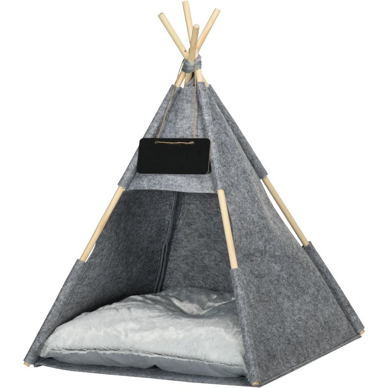 PawHut Pet Tent Cat Cave Small Dog Bed with Thick Cushion, Name Chalkboard for Kitten and Puppy gray, 4 of 11