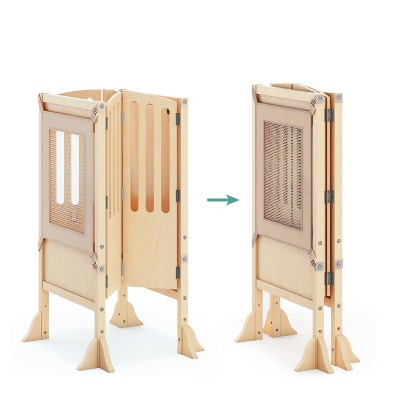 Natural Wood Foldable Toddler Kitchen Helper Step Stool