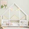 Dolonm,Wood House-Shaped Floor Bed with Fence, Guardrails ,White - 3 of 4