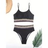 DOMETOUR Women's High Waisted Swimsuit Two Piece Ribbed Bikini Sets Cheeky Bathing Suits, Black-L - 3 of 4