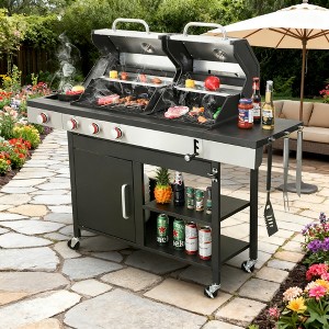 BAOURE 3-Burner Propane Charcoal Combo Grill with Side Burner, 37,230 BTU Hybrid Outdoor Barbecue, Enameled Cast Iron Grids Temperature Control System - 1 of 4