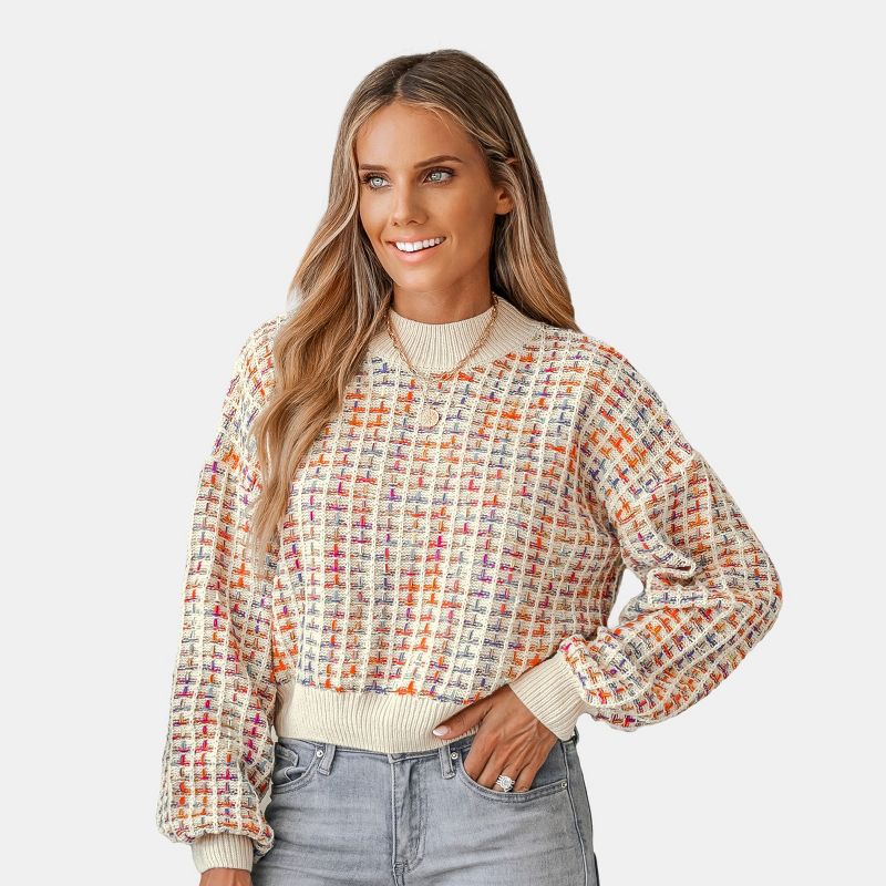 Women's Rainbow Stitching Drop Sleeve Cropped Sweater - Cupshe, 1 of 8