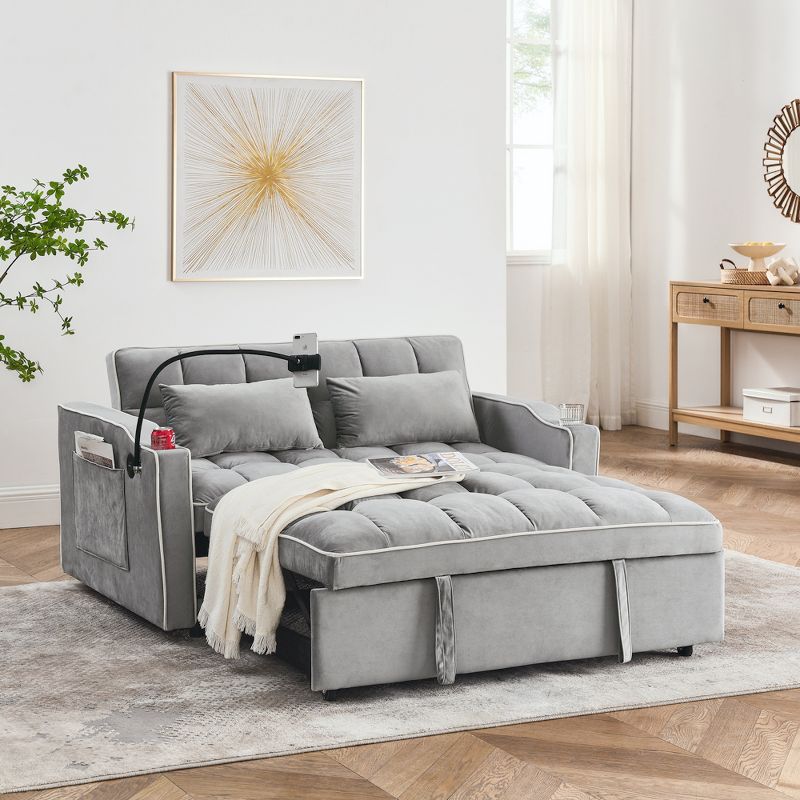 55.51" Pull Out Sleeper Sofa with Adjustable Back, 2-Seat Convertible Sofa Bed with USB Ports, Ashtray and Swivel Phone Stand 4M - ModernLuxe, 1 of 10
