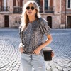Amaryllis Women's Short-Sleeve Crew Neck Sequin Top Puff Sleeves Sparkling Detail - 3 of 4
