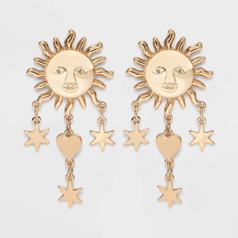 Cascading Star Heart And Sun Statement Earrings - Wild Fable™ Gold : Target