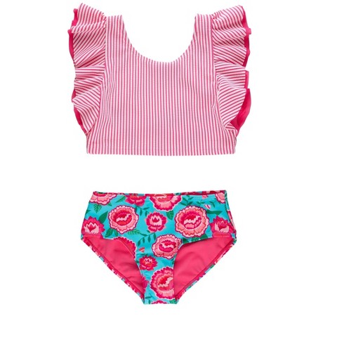 RuffleButts Girls Tween Butterfly Tankini 2-Piece Swimsuit - Bright Blossoms, 12