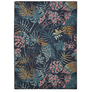 3'x5' Melling Washable Outdoor Rug Navy/Gold - Linon: Machine-Washable, UV & Mildew Resistant - 1 of 4