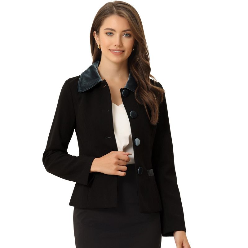 Allegra K Women's Work Office Contrast Collar Single Breasted Winter Coat, 1 of 6