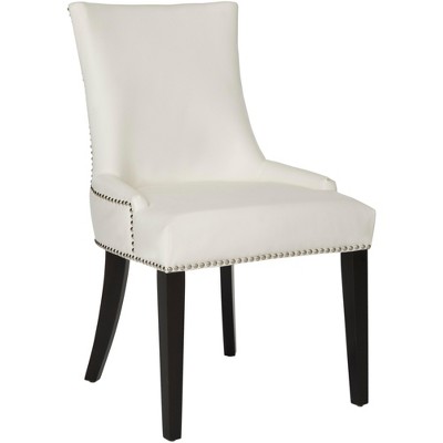 Elegant White Leather Upholstered Side Chair with Birch Wood Legs