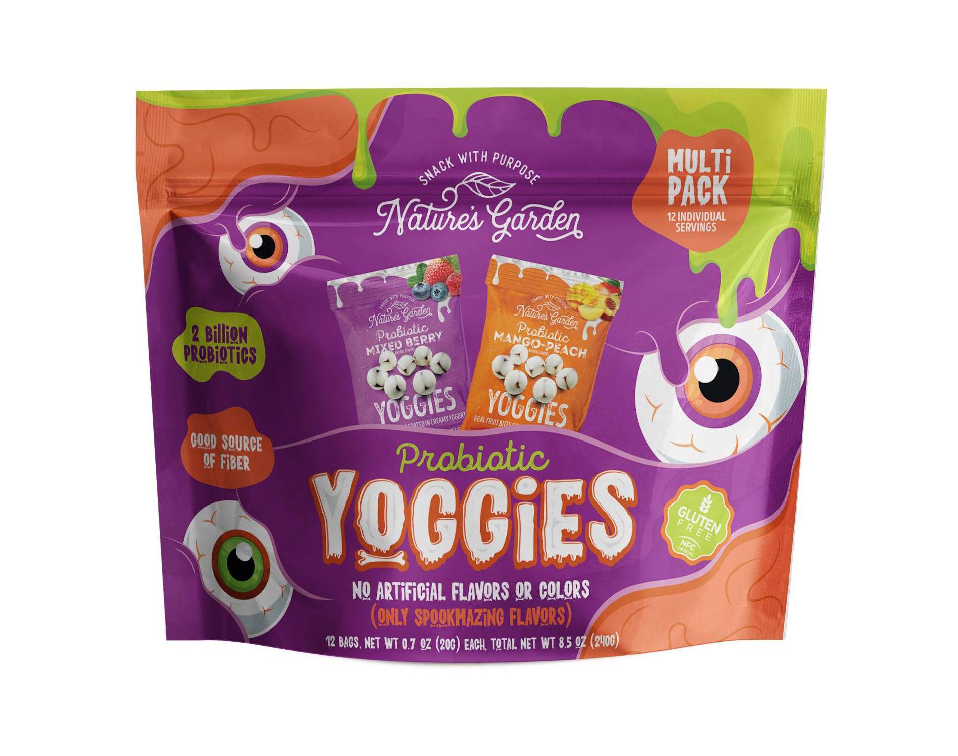Nature's Garden Snacks Halloween Yoggies Mixed Berry, Mango and Peach Fruit Snacks Bag - 8.5oz/6ct