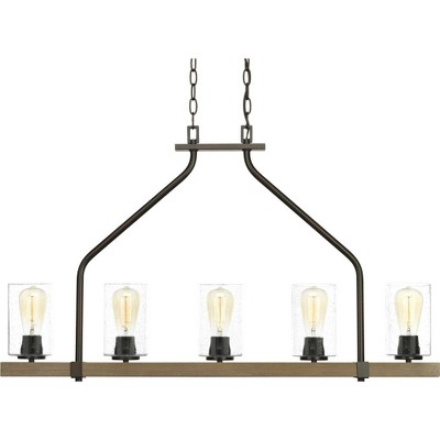 Barnes Mill Antique Bronze 5-Light Linear Chandelier with Seeded Glass Shades