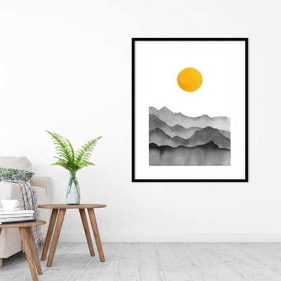 41" x 33" Black and Yellow Framed Mountain Silhouette Print