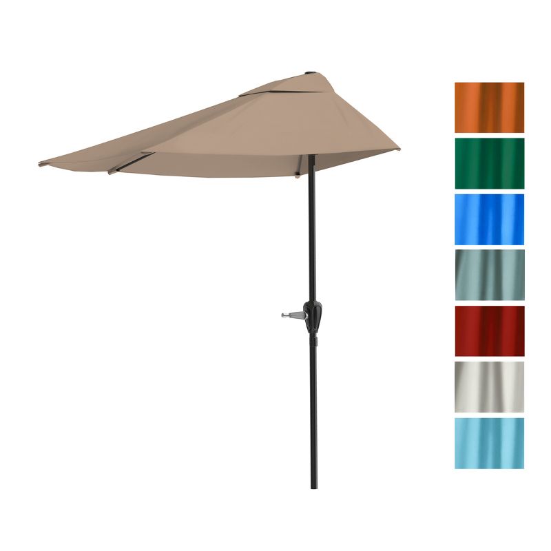 Half Round Patio Umbrella with Easy Crank – Compact 9ft Semicircle Outdoor Shade Canopy for Balcony, Porch, or Deck by Nature Spring (Sand), 3 of 7