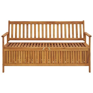 vidaXL Solid Acacia Wood Storage Bench - Stylish Patio Furniture with Large Storage Compartment, Sturdy Outdoor Seating, Natural Oil Finish - 1 of 4