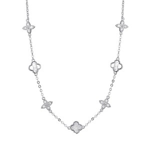 Adornia Silver Plated Mixed Mother of Pearl and CZ Clover Station Necklace - 1 of 1