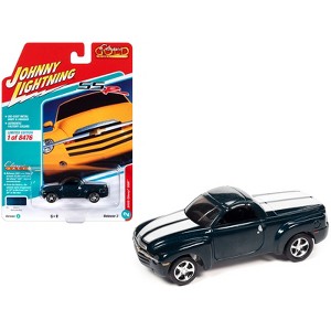 2005 Chevrolet SSR Pickup Truck Bermuda Blue Met. w/White Stripes Ltd Ed to 8476 pcs 1/64 Diecast Model Car by Johnny Lightning - 1 of 3