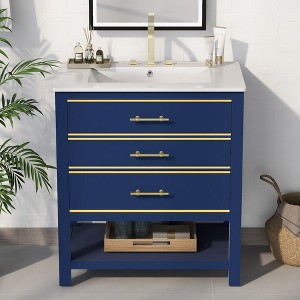 30 Inch Bathroom Vanity Cabinet Combo With Open Storge,2 Drawers Modern Solid Wood+MDF Free-standing Vanity - 1 of 4