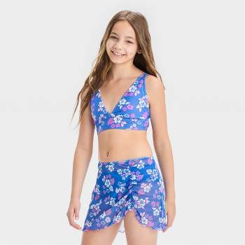 Girls' 'Happy Hibiscus with Sarong' Swimwear Set - art class™ Blue 