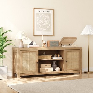 58” Rattan TV Stand for 65 Inch TV, Farmhouse Boho Entertainment Center with Storage Wood TV Media Console Table for Living Room Bedroom - 1 of 4