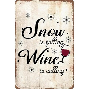 Lomsoe Funny Vintage Winter Christmas Metal Tin Signs Snow is Falling Wine is Calling Vintage Tin Sign For Home Dining Room Bar Decor 8x12 Inches - 1 of 1