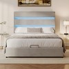 Full/Queen/King Size Velvet Upholstered Platform Bed, Lift-Up Hydraulic Storage Bed with RGB LED Light Headboard - ModernLuxe - 2 of 4