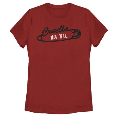 Women's Cruella Punk Rock Pin Logo Graphic Tee Red Medium