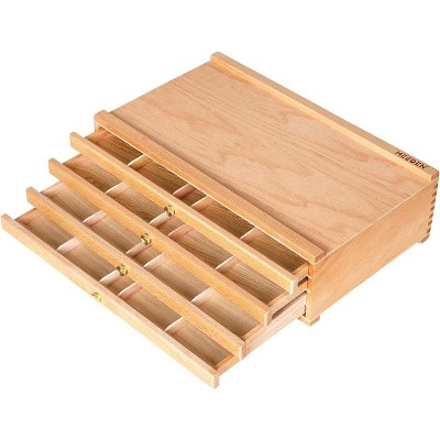 MEEDEN 4-Drawer Artist Supply Storage Box - Portable Foldable Multi-Function Beech Wood Artist Pencil & Brush Storage Box with Drawer