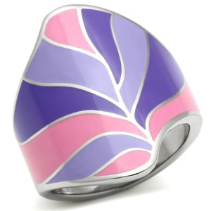 Slickblue Women's Multicolor Enamel Ring – Pink, Purple, Lavender Abstract Design on Polished Steel – Sizes 5–10 - 1 of 4