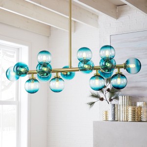 Rennnsan Vionix 35" W 16 -Light Gradient Blue Glass Dimmable Contemporary Linear Kitchen Island Pendant in Gold & Black - 1 of 4