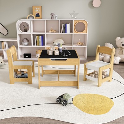 JUJABU Kids 3-in-1 Activity Table and Chair Set with Removable Blackboard Lid,  for Drawing, Reading, and Play