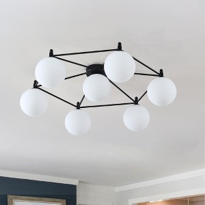 PAKOKULA Farmhouse 7-Light Black Sputnik Hexagon Semi-Flush Mount Ceiling Light with Opal Glass Shades - 1 of 4