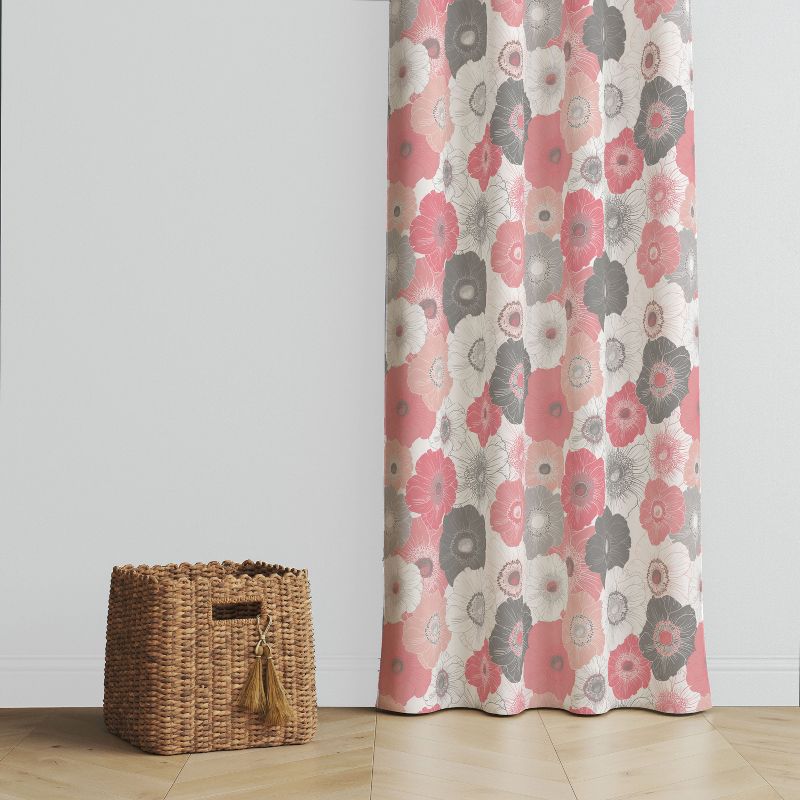 Bacati - Watercolor Floral Coral Gray Cotton Printed Single Window Curtain Panel, 3 of 5