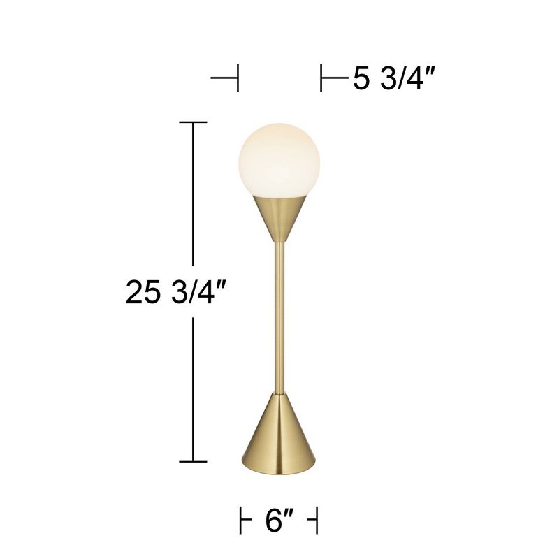 360 Lighting Leah 25 3/4" High Modern Accent Table Lamp Gold Brass Finish Metal Single Glass White Globe Shade Living Room Bedroom Bedside Nightstand, 4 of 8