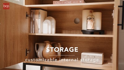 Natural Brown Engineered Wood and Rattan 2-Door Cabinet